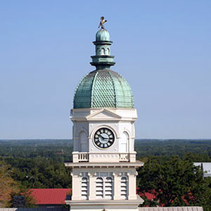 Clock tower and dome of Athens, GA, city hall